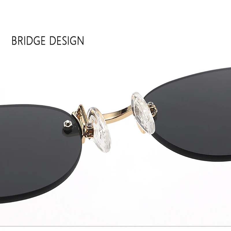 Lunettes de soleil ovales sans monture pour femmes 2026 – Nouvelles lunettes de soleil en alliage dégradé pour dames, style rétro, tendance, pour la conduite, style concave, verres chauds