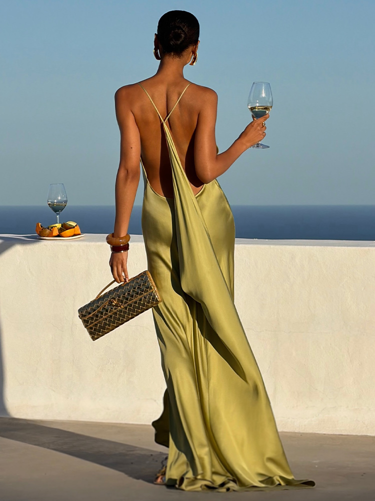 Robe longue sexy pour femme, sans manches, col en V profond, dos nu, moulante aux hanches, élégante, nouvelle collection été, pour la plage et les vacances