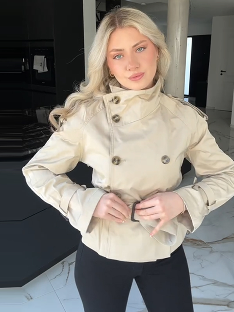 Mode manches évasées femmes manteau élégant col montant simple boutonnage à manches longues femme veste 2025 printemps banlieue dame manteaux