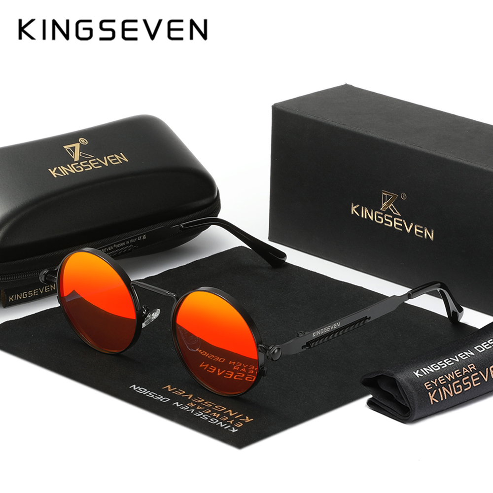 KINGSEVEN-Lunettes de soleil rondes polarisées pour hommes et femmes, lunettes de soleil Steampunk, style vintage, accessoire de lunettes, UV400