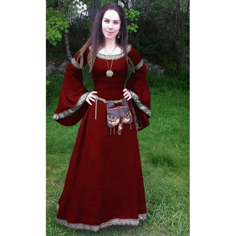 Robe médiévale Vintage celtique à manches longues pour femmes, longueur au sol, Renaissance gothique, Cosplay, Costume d'halloween