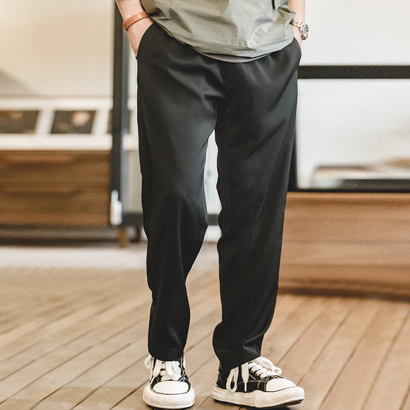 Maden Pantalon de costume drapé conique pour homme, couleur unie, jambe droite, sans plis, taille élastique, pour l'été et l'automne