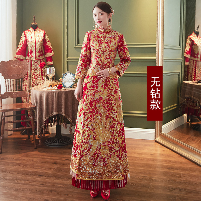 Robe de mariée longue brodée de phénix chinois, pour Banquet classique, Vintage, moderne, vêtements traditionnels