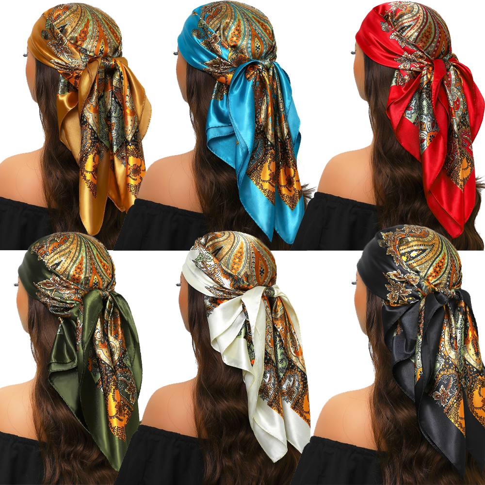 Foulard de mode pour femme, marque de luxe, carré 90*90cm, bandana, foulard en satin de soie douce, hijab, écharpe pour cheveux pour femmes