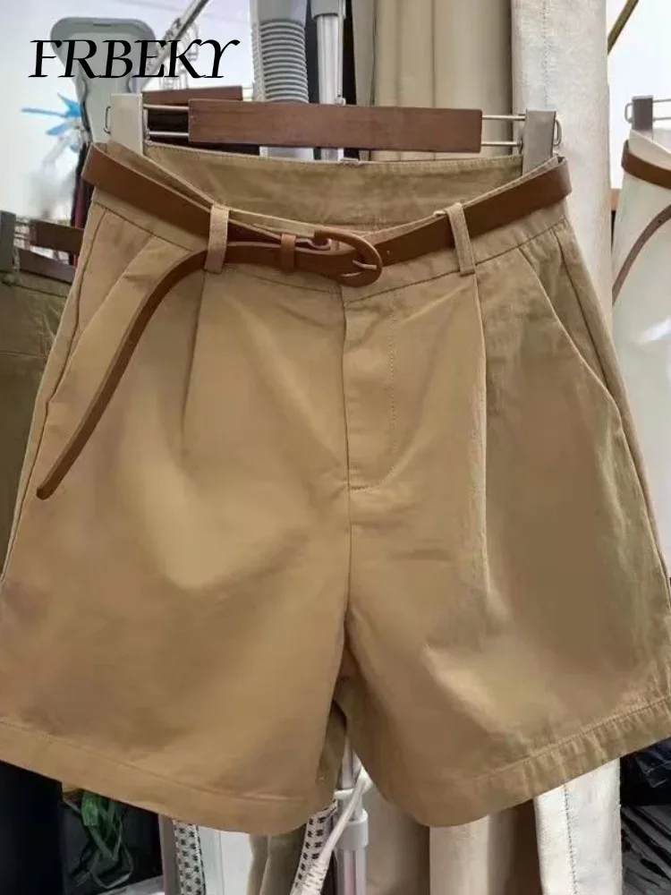 Short en coton pour femmes, mode coréenne, ample, décontracté, taille haute, droit, Streetwear, vêtements pour femmes (avec une ceinture), nouvelle collection été