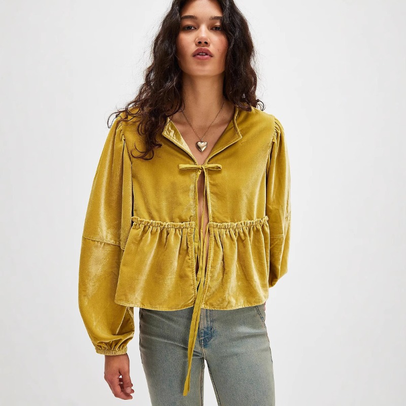 Vêtements pour femmes offre spéciale chemise en velours magasin indépendant nouveau Style dames doux décontracté cravate sangle chemise confortable hiver femmes