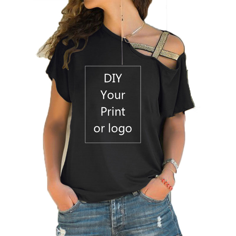 Impression personnalisée T-shirt pour femmes bricolage votre comme Photo ou Logo haut T-shirt Femme irrégulière biais croix pansement taille S-5XL t-shirts
