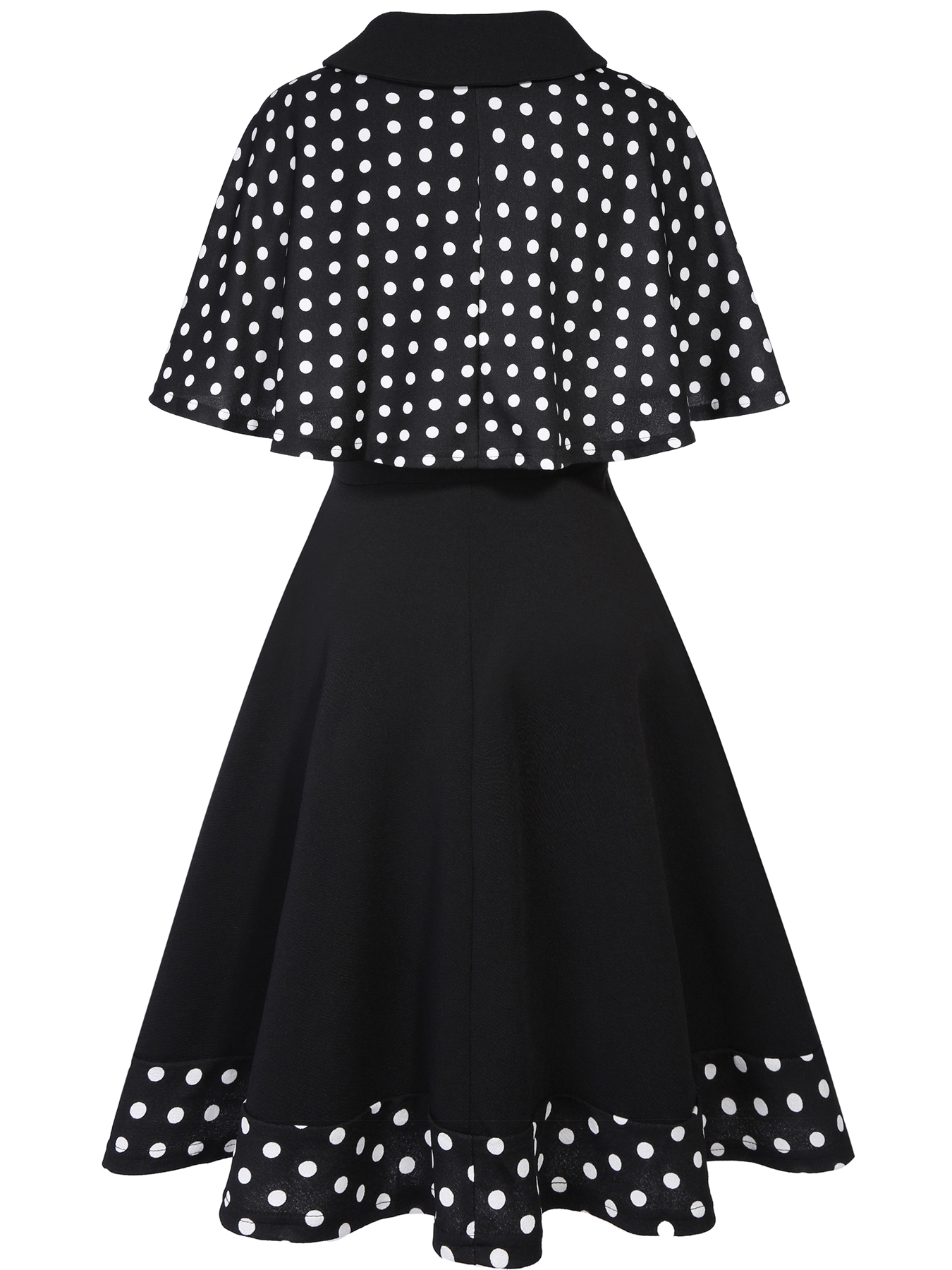Tenues pour femmes, robe vintage à pois des années 1950, robe longue à manches longues, cape et robe trapèze, ensemble deux pièces, Vestido