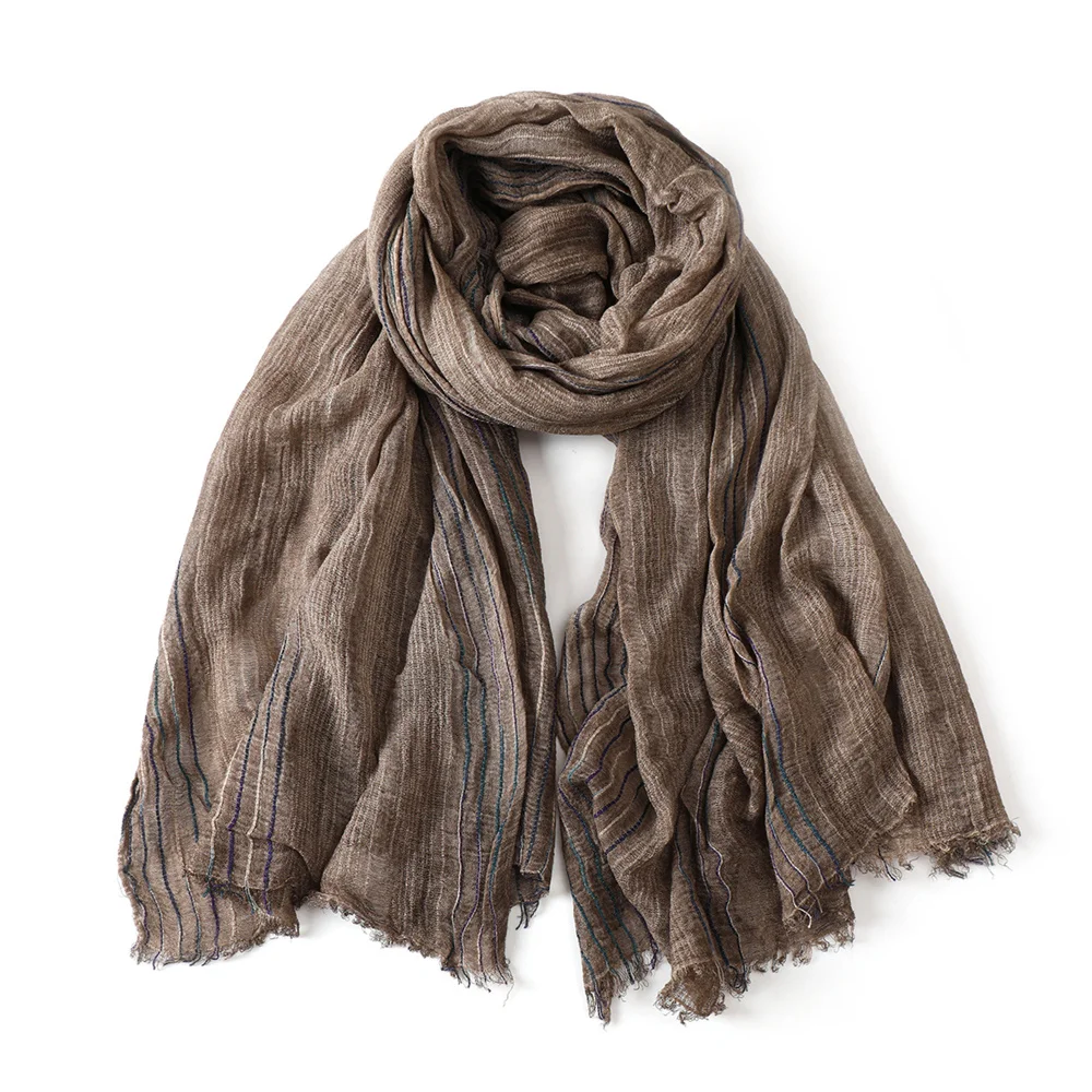 Coton lin rayé hommes foulards automne hiver chaud foulard Pashmina mâle accessoires court gland Bufanda châle