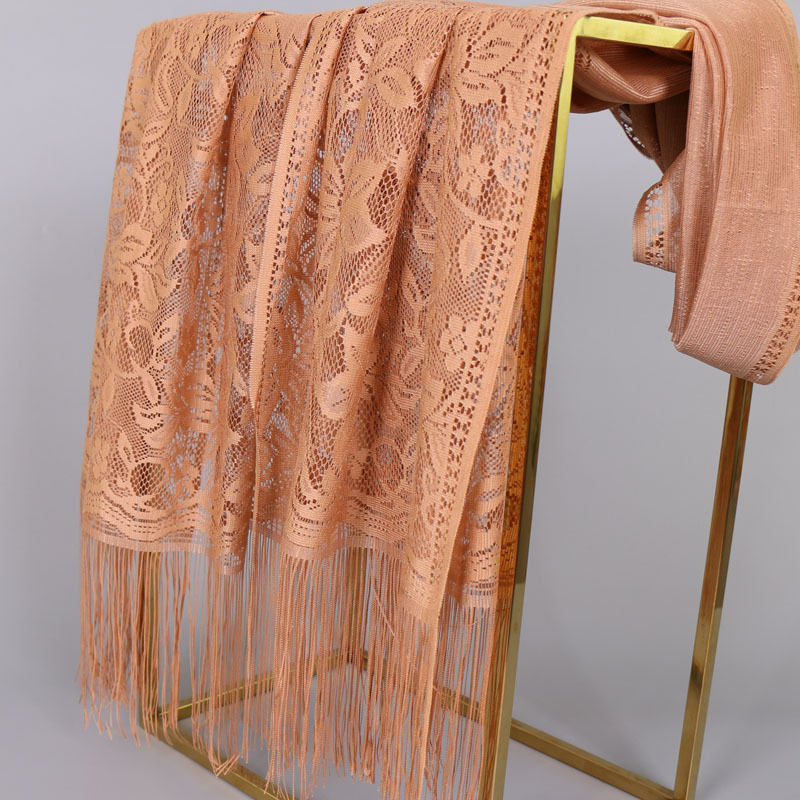 Châle en dentelle évidée pour femmes musulmanes, robes de soirée élégantes, écharpes à pampilles, enveloppes féminines, maille solide, châle de mariage, document