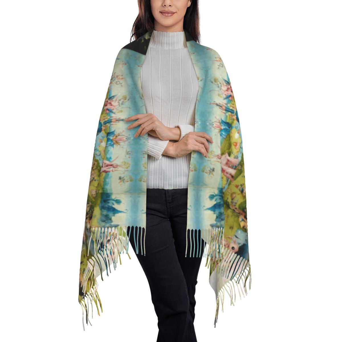 Écharpes longues personnalisées pour femmes, jardin des délices terrestres, hiver, automne optique, chaud, gland, châle, écharpe enveloppante
