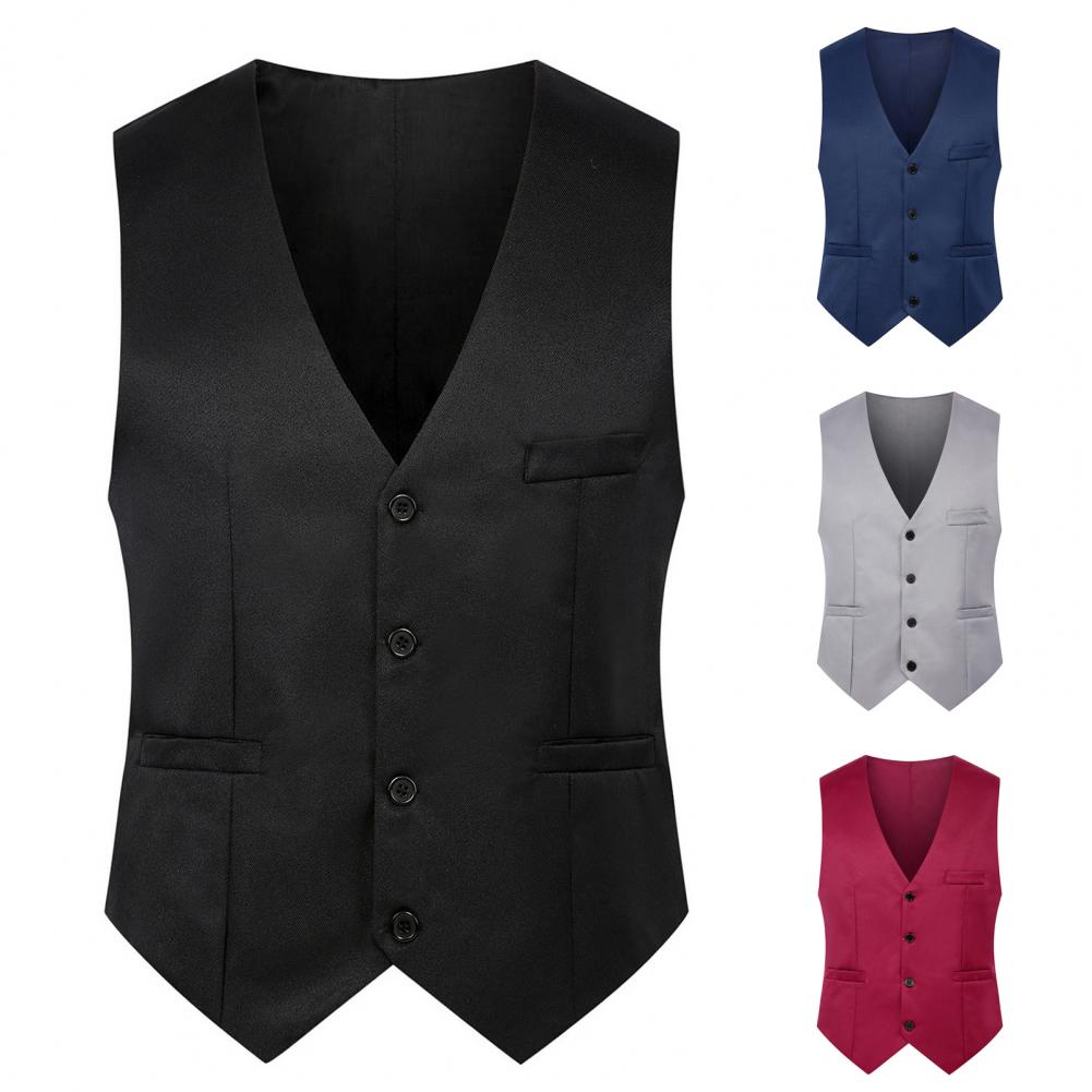Gilet formel sans manches poches simple boutonnage homme costume gilet décontracté fête Bar Banquet robe gilet couleur unie costume gilet