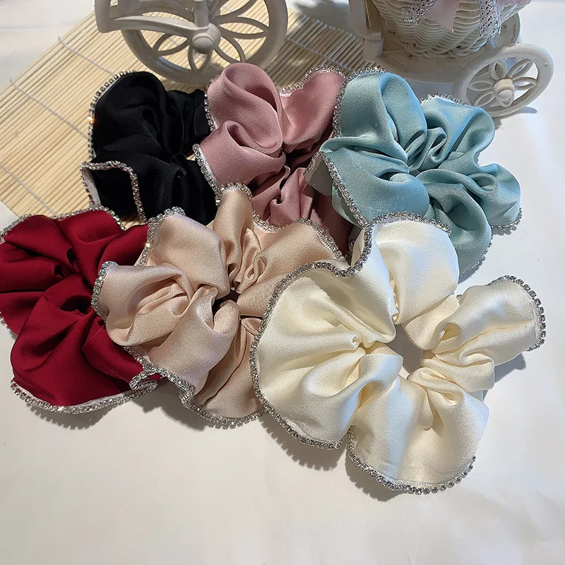 Chouchous en satin solide pour femmes, bandes de cheveux élastiques, bandeaux en cristal biscuits, filles coréennes élégantes, accessoires pour cheveux
