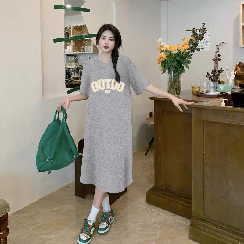 Robe ample et décontractée à manches courtes pour femmes, Version coréenne, jolie lettre imprimée, col rond, jupe mi-longue
