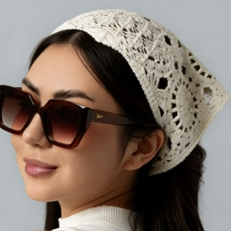 Foulard triangulaire en crochet pour femme, fait main, en dentelle, style japonais, tricoté ajouré, style champêtre doux, accessoires pour cheveux