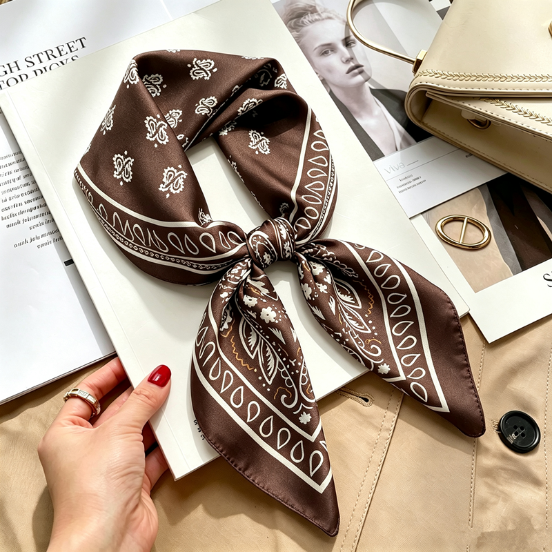 Écharpe carrée de luxe pour femmes, foulard en soie satinée douce à imprimé floral, bandanas, hijab, foulard élégant, châle