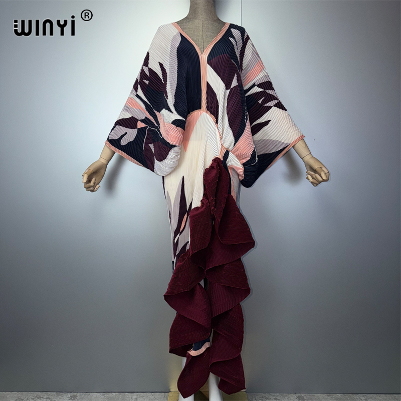 Robe plissée ajustée WINYI pour femme, coupe haute, style plage, kaftan musulman, abaya, robe de soirée longue de luxe Dubaï