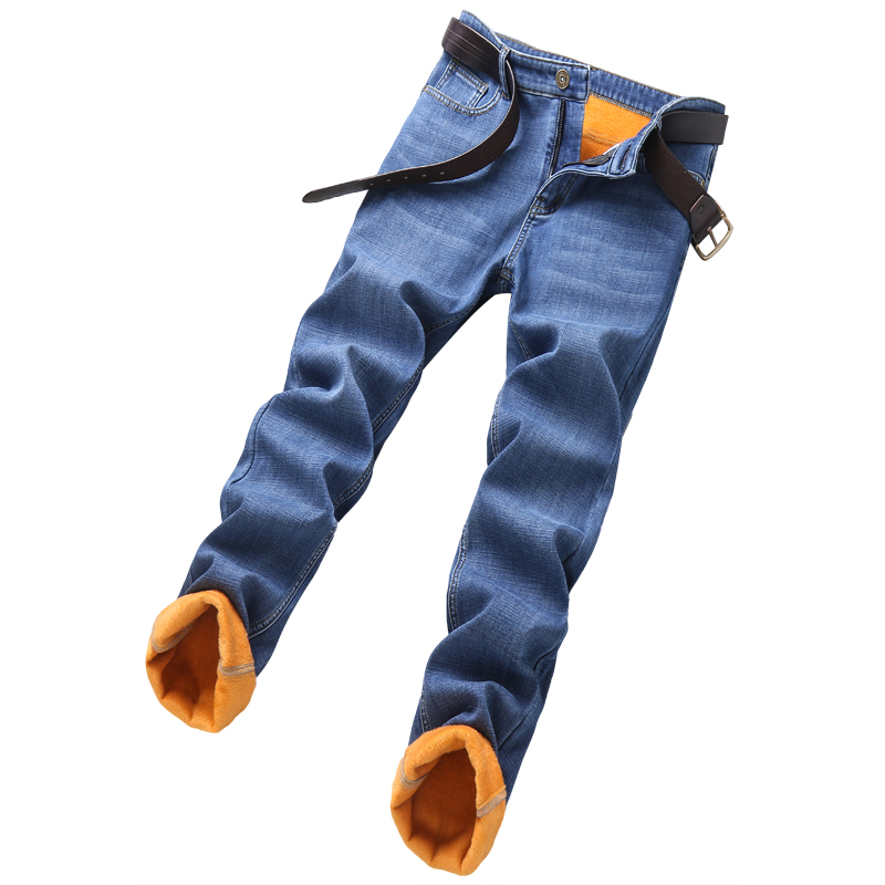 Jean pour homme de marque, chaud, automne-hiver, coupe droite ample, décontracté, en denim épais doublé polaire, taille élastique, pantalon long