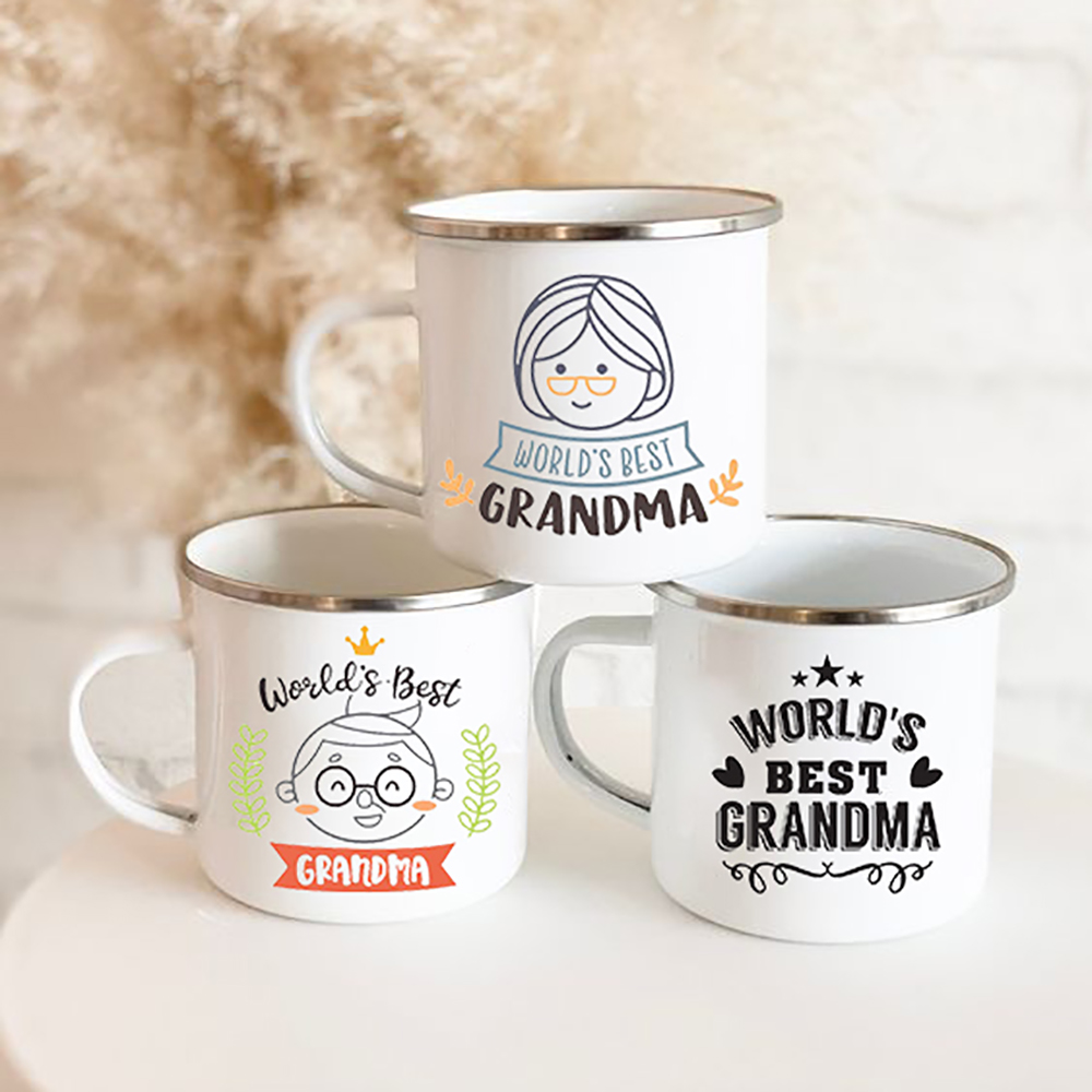 Tasse à café en émail pour grand-mère, cadeau de fête des mères, meilleure grand-mère du monde, tasses à boire grand-mère, cadeaux d'anniversaire grand-mère