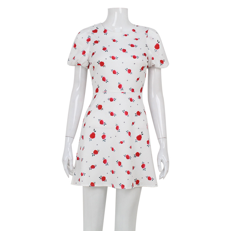 Robes à imprimé floral pour femmes, Streetwear sexy, Manches bouffantes, Col rond, A-ligne, Élégant, Mini, Éducatif, Femme, Slim Fit, Mode