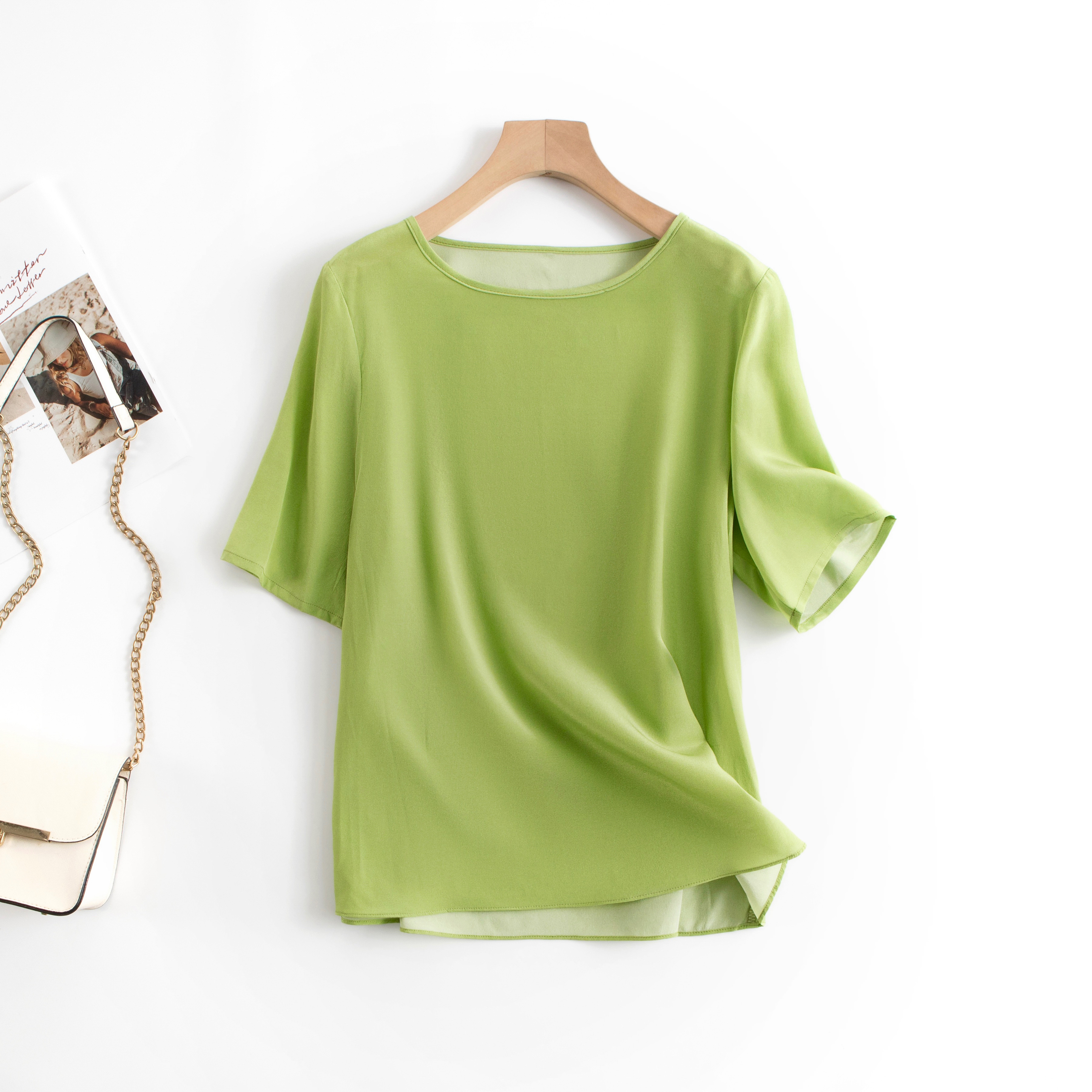 T-shirt d'été grande taille pour femme en 100% soie de mûrier crêpe de Chine, coupe ample, léger et fin – Offre spéciale