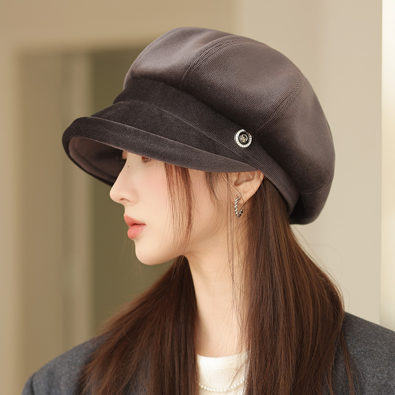 Mode adultes chapeau français en cuir classique Slouchy boulanger polyvalent octogonal automne hiver casquette femmes béret grande tête peintre 8M109
