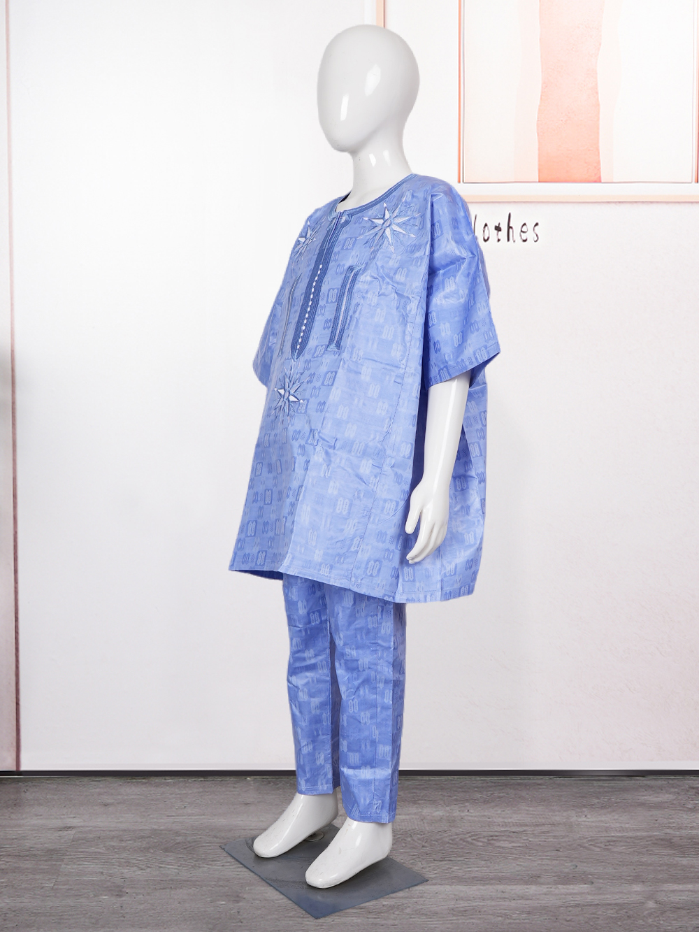H & D-Vêtements de tradition africaine pour enfants, bleu, manches longues, broderie en Y, Dashiki, ensemble chemise et pantalon, nouvelle collection 2024