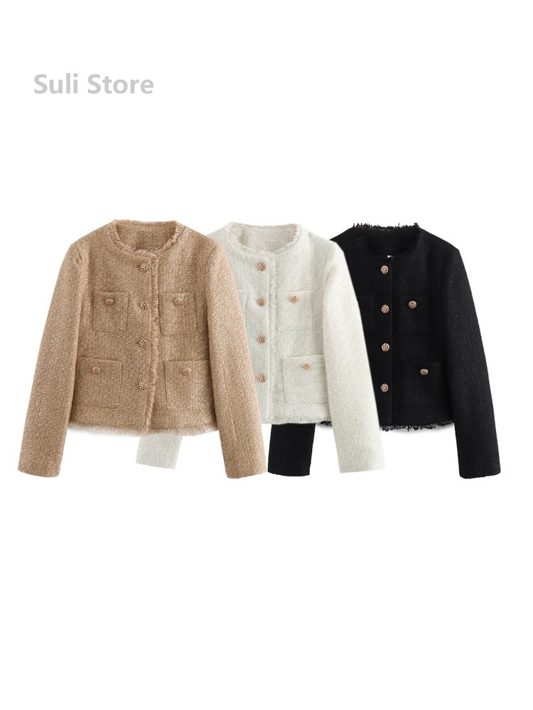 Chic femme Tweed basique veste manteau femmes vêtements laine vêtements d'extérieur à manches longues bouton avant vêtements de dessus pour femmes Chic hauts