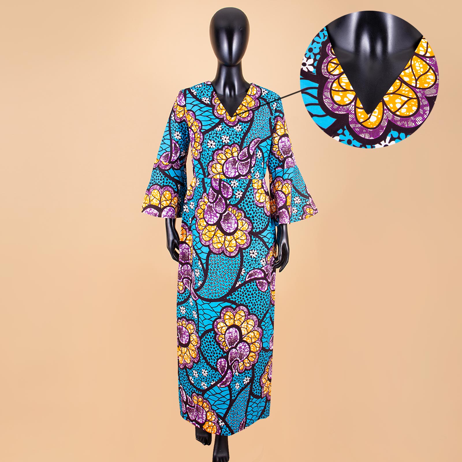 AFRIPRIDE-Robe africaine Dashiki longue à manches évasées et col en V pour femme, tenue de fête et de mariage, A1925048