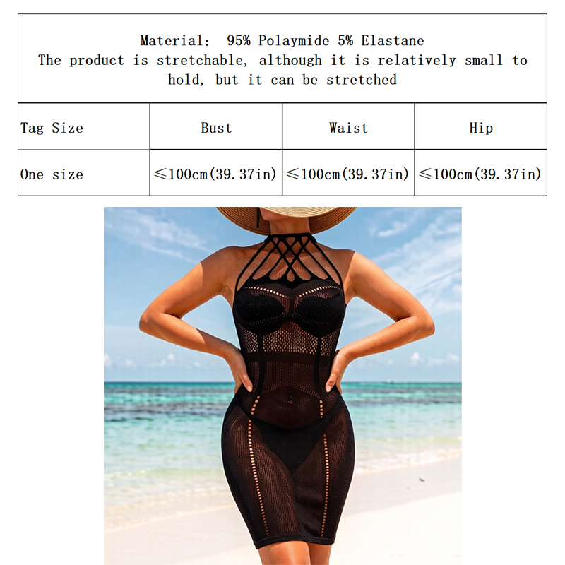 Robe de plage sexy en résille pour femme, extensible, transparente, sans manches, sans bikini, mini-tenue de plage