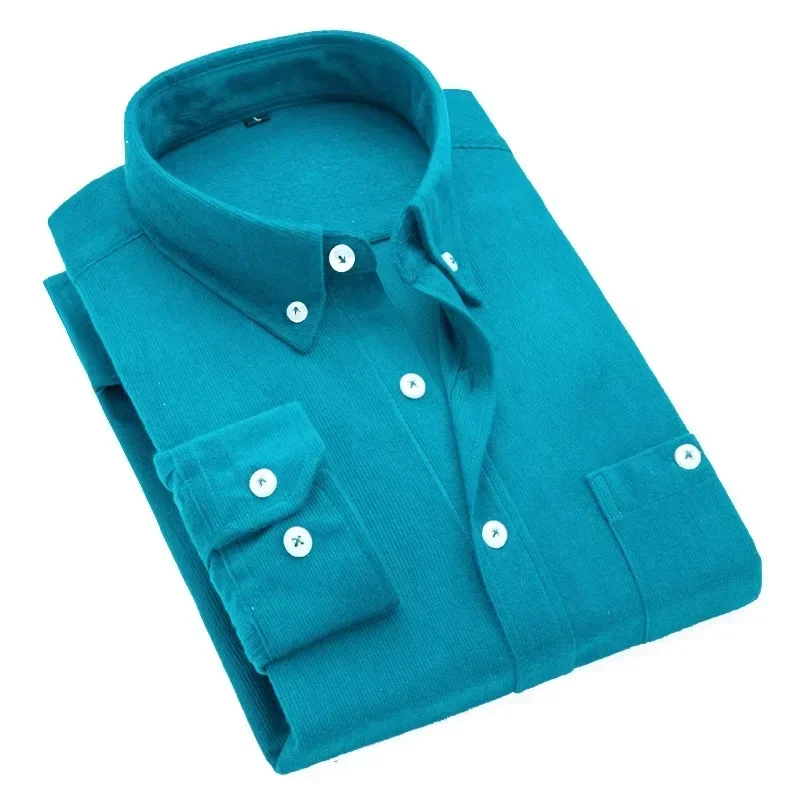 Décontracté hommes chemise en velours côtelé 2025 printemps automne à manches longues rayé t-shirts mâle coupe ajustée chemise col rabattu Camisa Masculina