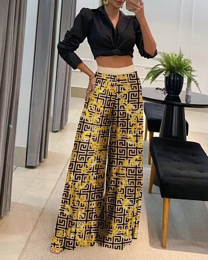 Pantalons femmes taille haute pantalon à jambes larges imprimé pantalon Long ample 2023 nouvelles dames décontracté mode banlieue vacances fête MsChuh