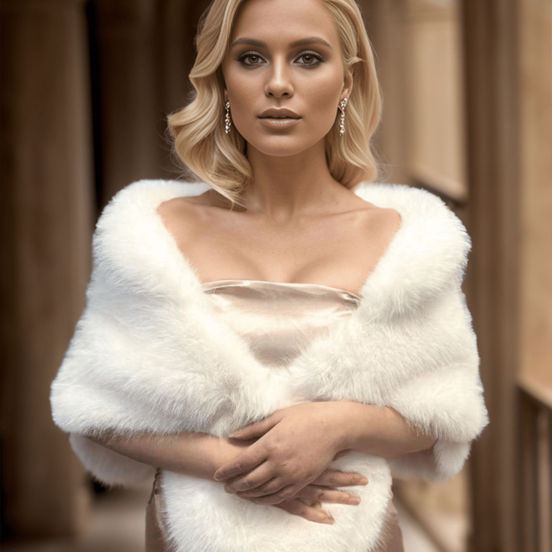 Un châle pour femme en fausse fourrure de renard en polyester fait main, idéal pour les mariages, les fêtes et les rassemblements, un accessoire chaud et élégant