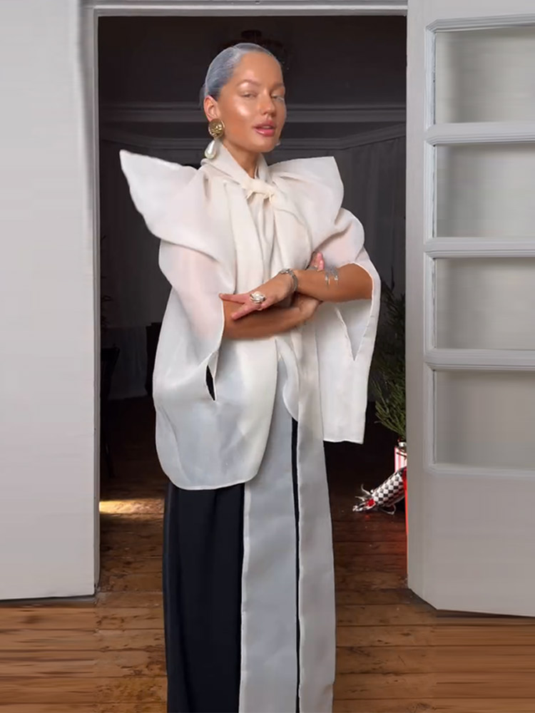 Nouvelle Blouse Chic pour Femme en Organza Transparent à Nœud, Col Rond, Sans Manches, Idéale pour les Fêtes et les Vacances, Collection Été 2026