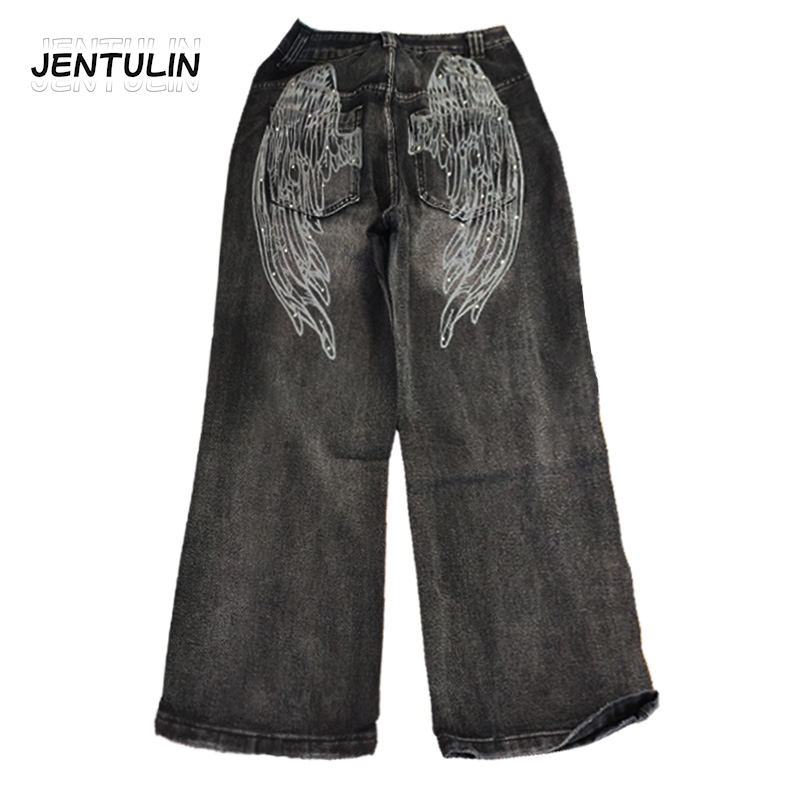 Jean gothique américain unisexe, pantalon large rétro Y2K, mode Hip-Hop, Streetwear, Harajuku, noir, décontracté