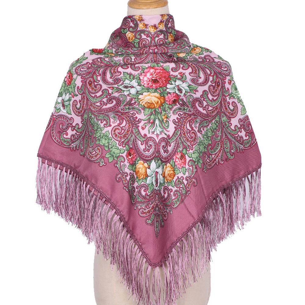 Foulard ethnique à fleurs 110x110cm pour femmes élégantes, châle Babushka Bandana, mouchoir, bandeau imprimé carré