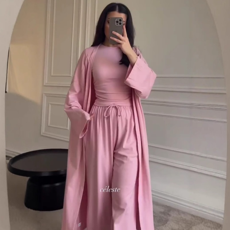 Costume musulman pour femmes, Cardigan, gilet, haut, pantalon à jambes larges, ensemble 3 pièces, Eid Maroc, dubaï, manteau Long, pantalon, tenues, Ensemble modeste
