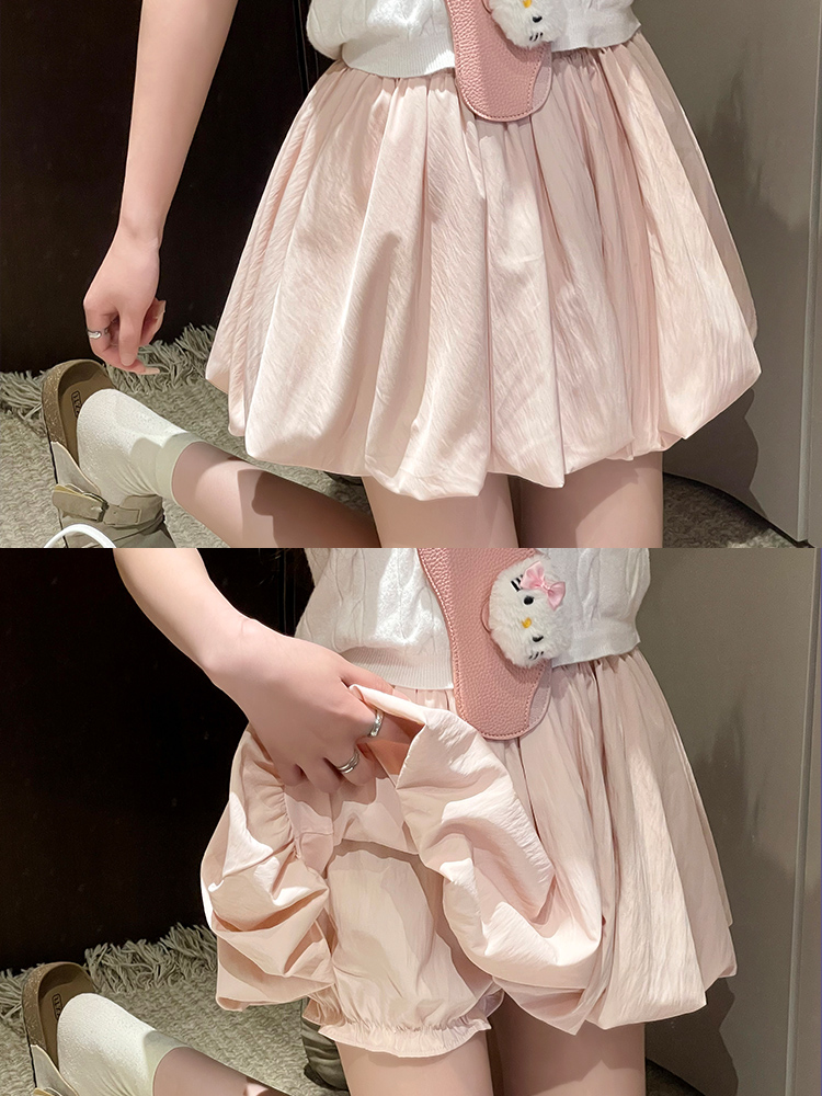 Mini jupe trapèze taille haute pour femmes, jupe d'été amincissante avec short intégré pour Petite, ourlet bouffant plissé rose