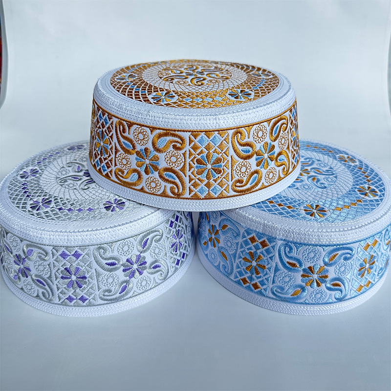 Chapeau musulman Yarmulke 55-60, chapeau musulman tendance pour hommes, chapeau de prière islamique à sommet plat brodé, chapeau de fête d'affaires, anniversaire, mariage, turban