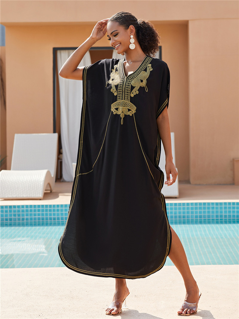Robes Kaftan Grande Taille pour Femmes, Caftans, Vêtements de détente, Kaftan de plage brodé, Robe Mumu