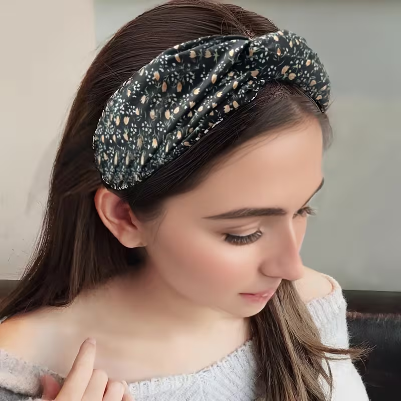 1 bandeau de cheveux en tissu floral vintage pour femme – un bandeau accessoire de cheveux élégant à large nœud, parfait pour une fête
