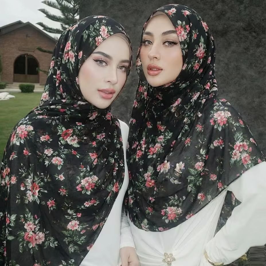 Nouveau hijab imprimé en mousseline pour femmes, châles longs doux en mousseline à petits motifs floraux, foulards de mode pour la tête
