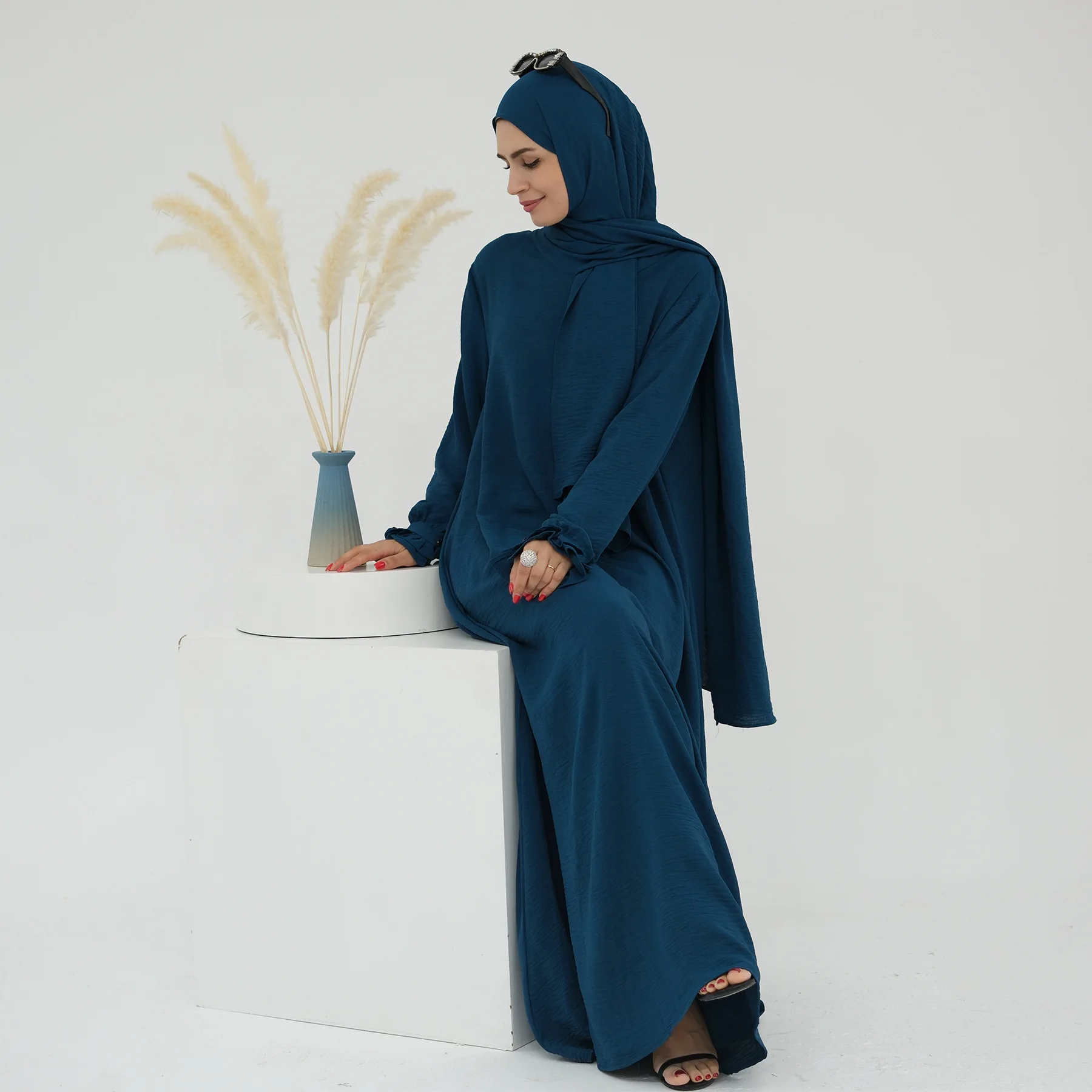 Abaya dubaï avec écharpe Hijab intégrée robe musulmane femmes fermeture éclair poches latérales avant vêtements islamiques robe turque modeste décontracté