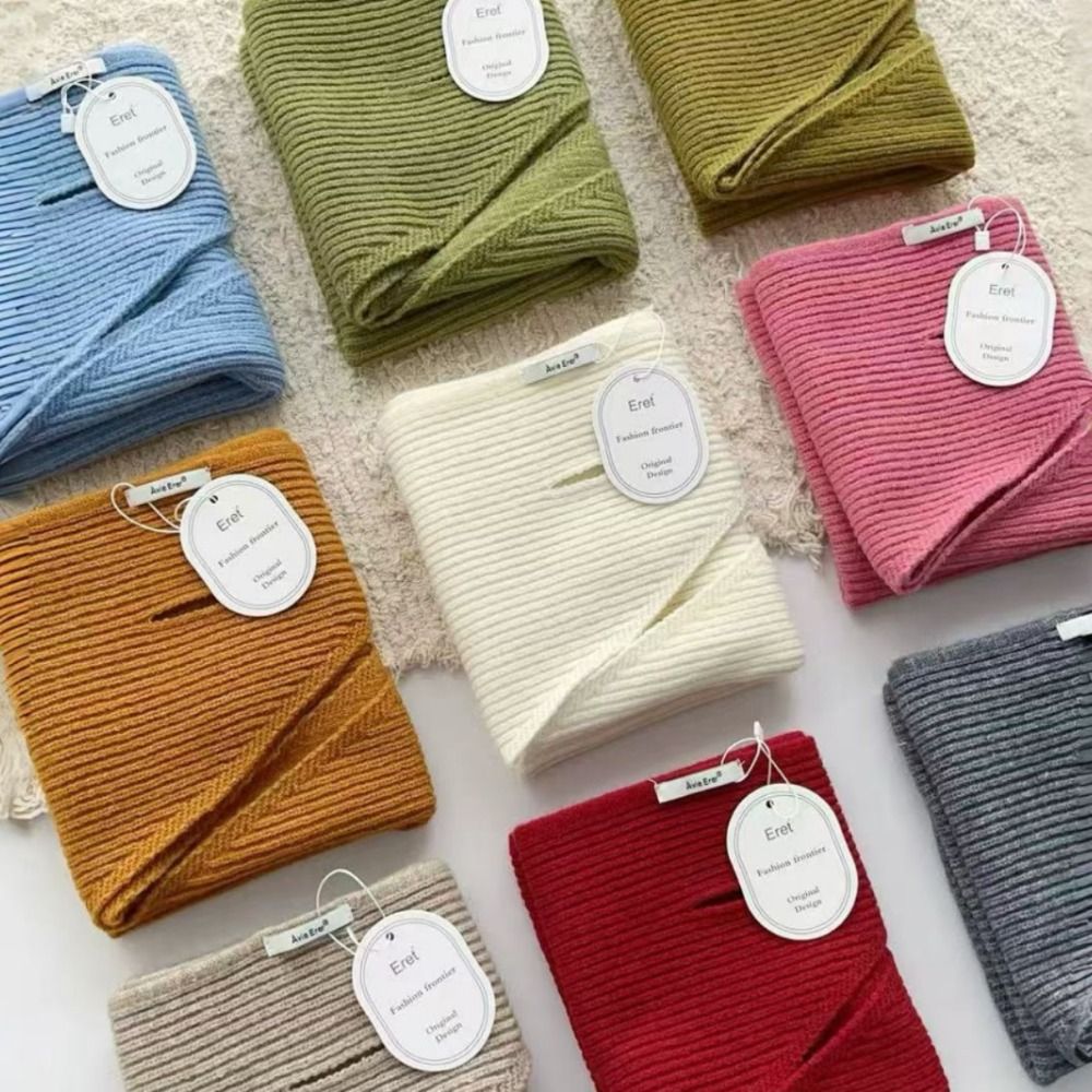 Écharpe tricotée en laine de couleur unie, Protection du cou, châle chaud pour femmes, écharpe triangulaire multifonctionnelle, Style britannique, nouvelle collection