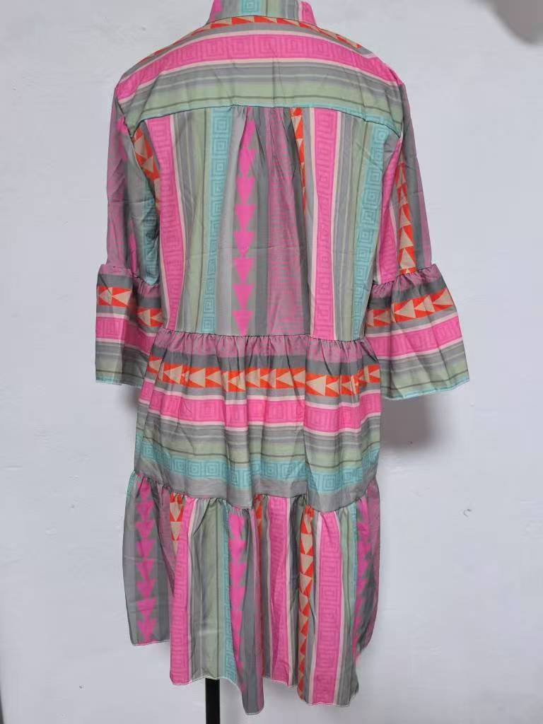 Robes pour femmes, col en V, manches trois quarts, pull, imprimé Floral, longueur aux genoux, coupe ample, décontractée, automne 2025