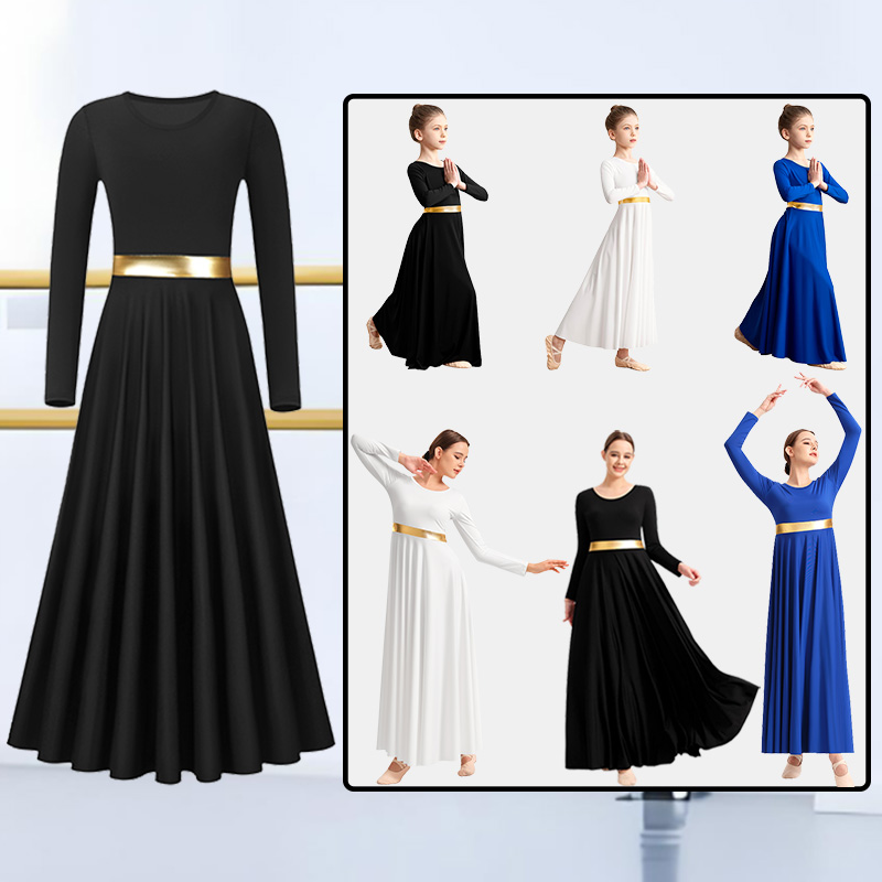 Robe de danse moderne à manches longues pour femmes et filles, robe liturgique métallique pour l'église, sans transparence, coupe ample
