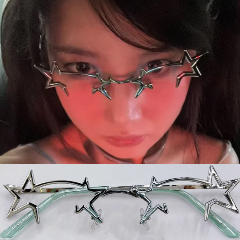 Lunettes décoratives pliables en forme d'étoile sans verres, lunettes métalliques Y2K personnalisées de style polygonal, mode COS, anime
