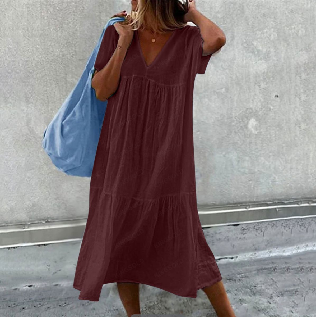 Jupe longue en coton et lin pour femmes, manches courtes, col rond, ample, couleur unie, mode Simple, robe rose de vacances, nouvelle collection 2025