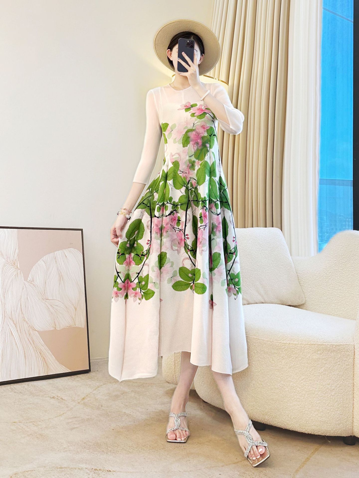 Robe longue à imprimé Floral pour femmes, élégante, Vintage, ligne a, mi-longue, tenue de vacances, vente en gros d'usine, été 2025