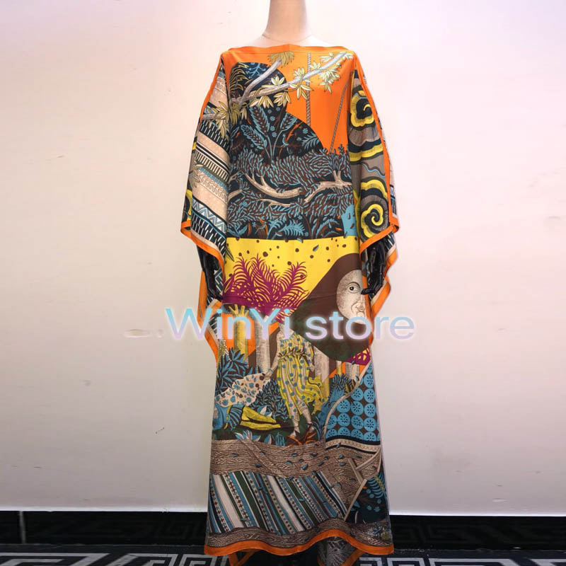 Longue robe africaine pour femmes, modèle Sashiki, en soie brodée, manches longues, avec perles